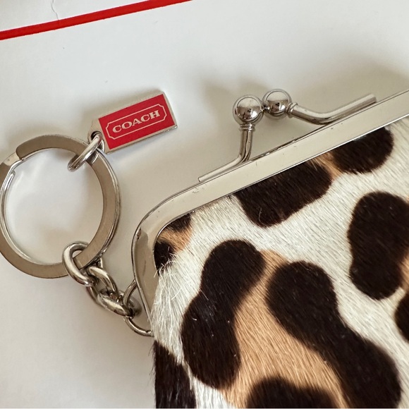 🔴Coach RARE Vintage Ocelot Leopard Calf Hair Fur Kisslock Frame Coin Purse Key - Picture 6 of 14